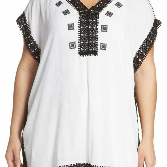 Michael Kors Crochet Gauze V-Neck Tunic Embroidered Oversized Top Small S New - Picture 1 of 4